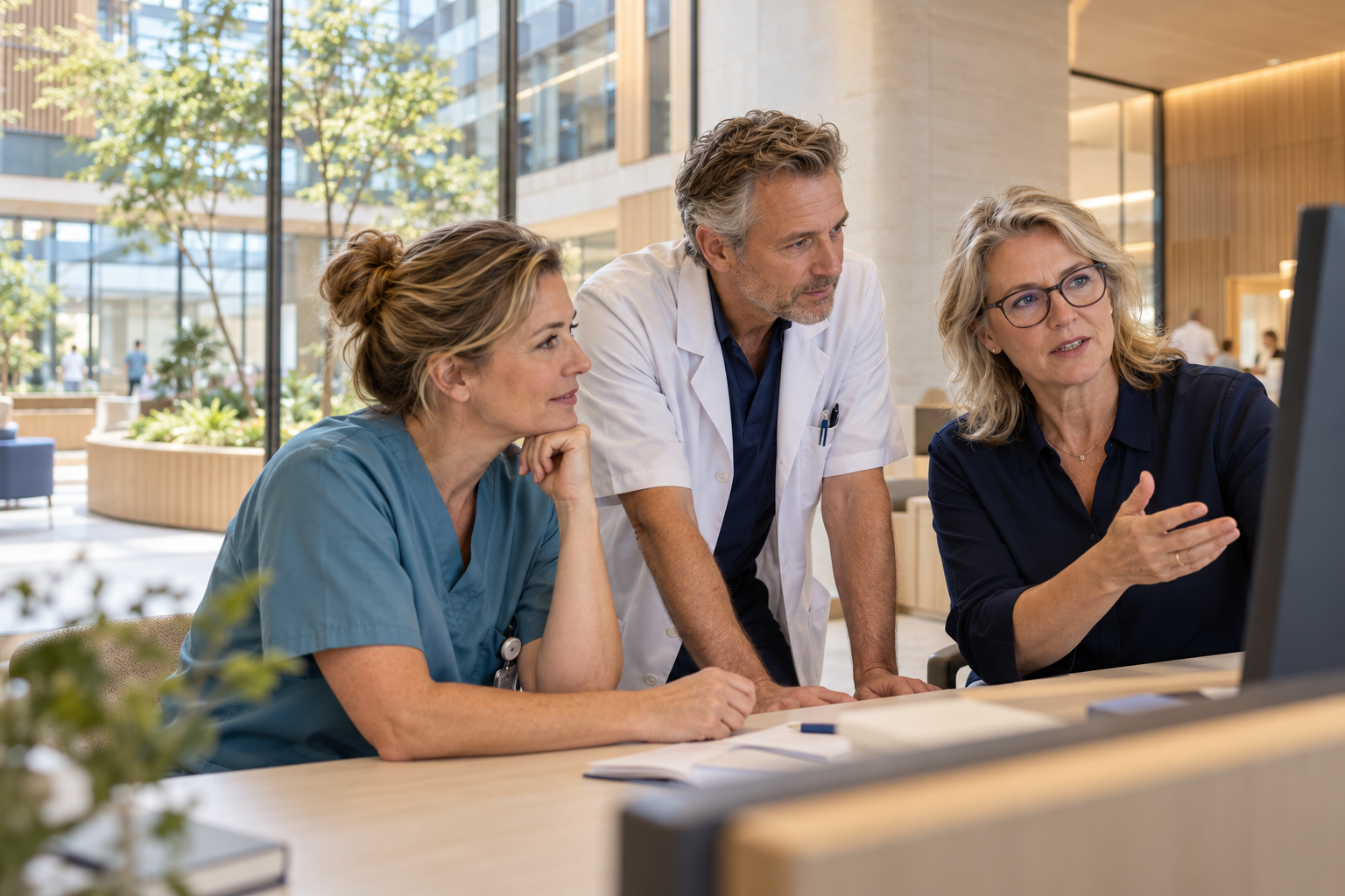 Zorgprofessionals bespreken samen hun dagelijkse werkzaamheden